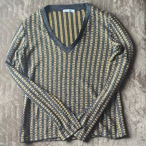 Zara Vintage Black and Yellow V-Neck Sweater